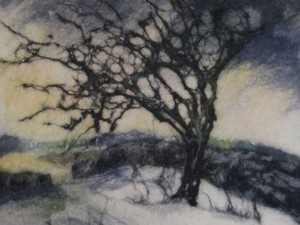 Felted tree blowing in the wind