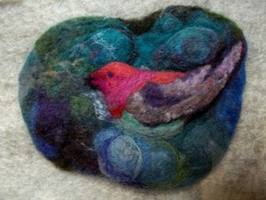 Bird in basket created using felt