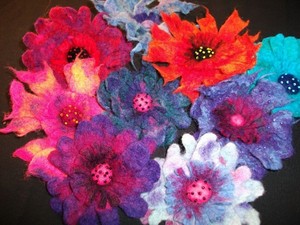 Bunch of felted flowers