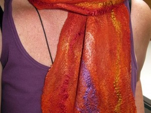 Orange silk felted scarf