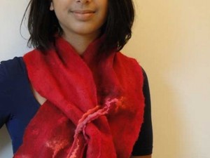 Red scarf created using felt