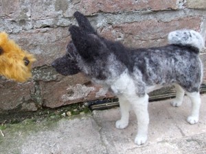 Needle felted dog with his friend